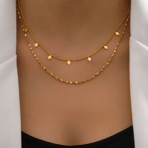 18k Gold Plated 1pc Geometric Layered Necklace